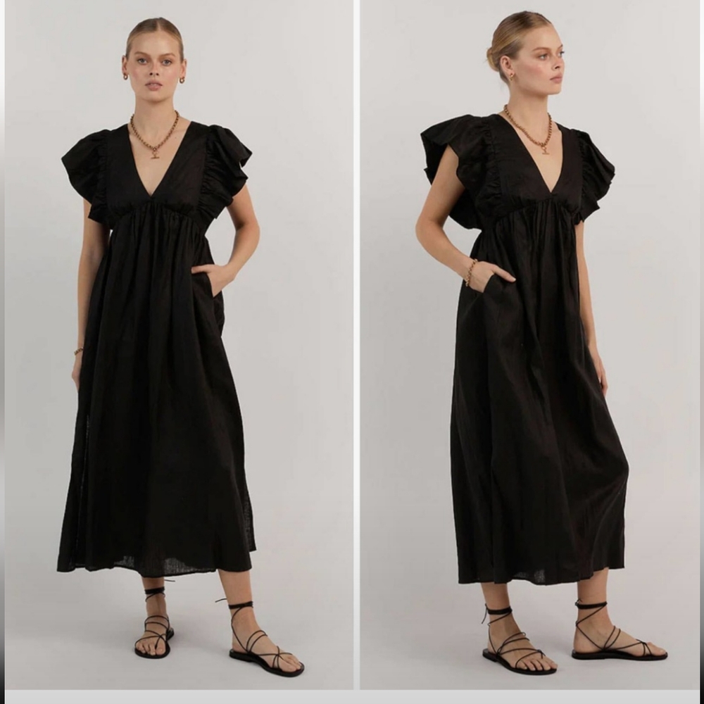 DISSH NWT Bonnie Linen Midi Frill dress in black size 4 - Picture 4 of 10